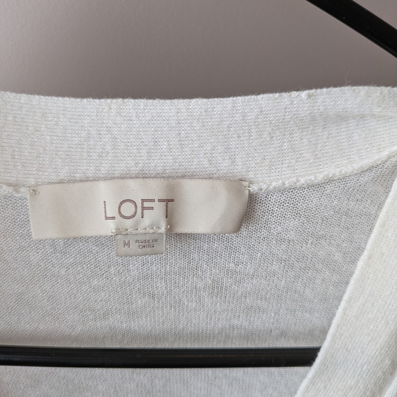 LOFT White Button-Up Cardigan Linen Blend M - Picture 8 of 13